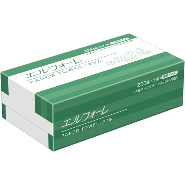 エルフォーレペーパータオルダブル中判 230×210mm 200組400枚入【新商品】